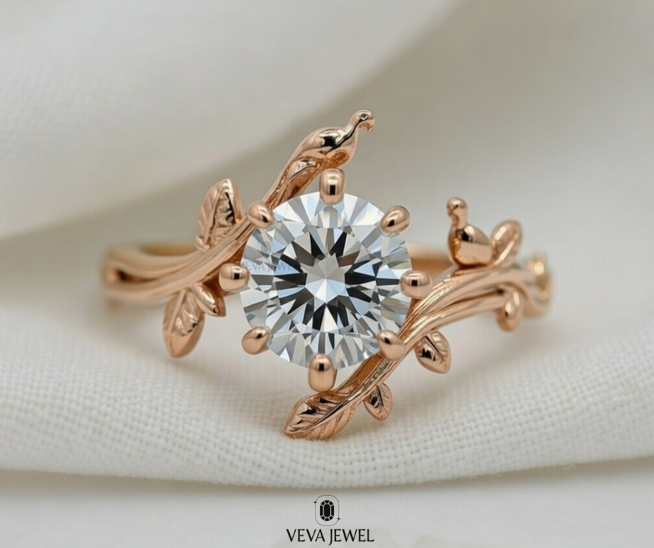 romantic nature inspired round cut bridal ring