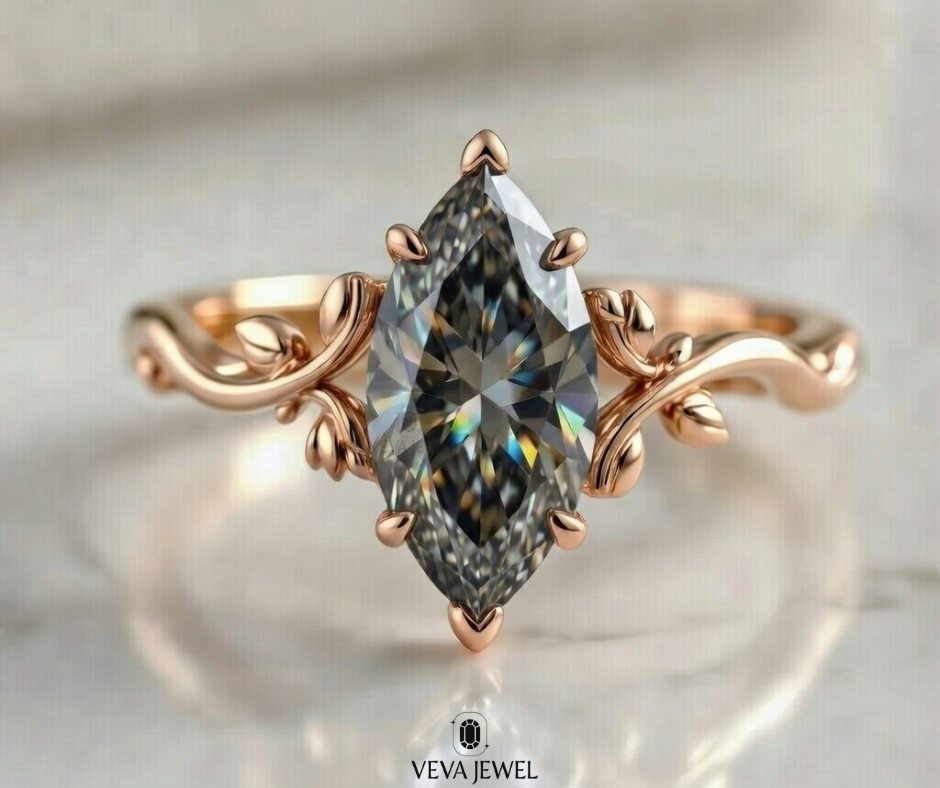 Marquise cut solitaire ring in vintage style