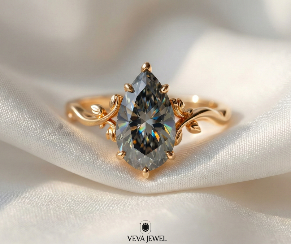 pear grey moissanite engagement ring in gold