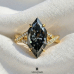 grey marquise moissanite engagement ring in solid gold