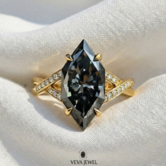 grey marquise moissanite engagement ring in solid gold