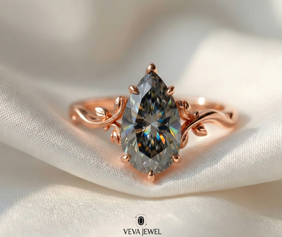 Delicate vine band engagement ring gold