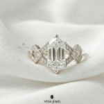 Handmade hexagon diamond engagement ring detail