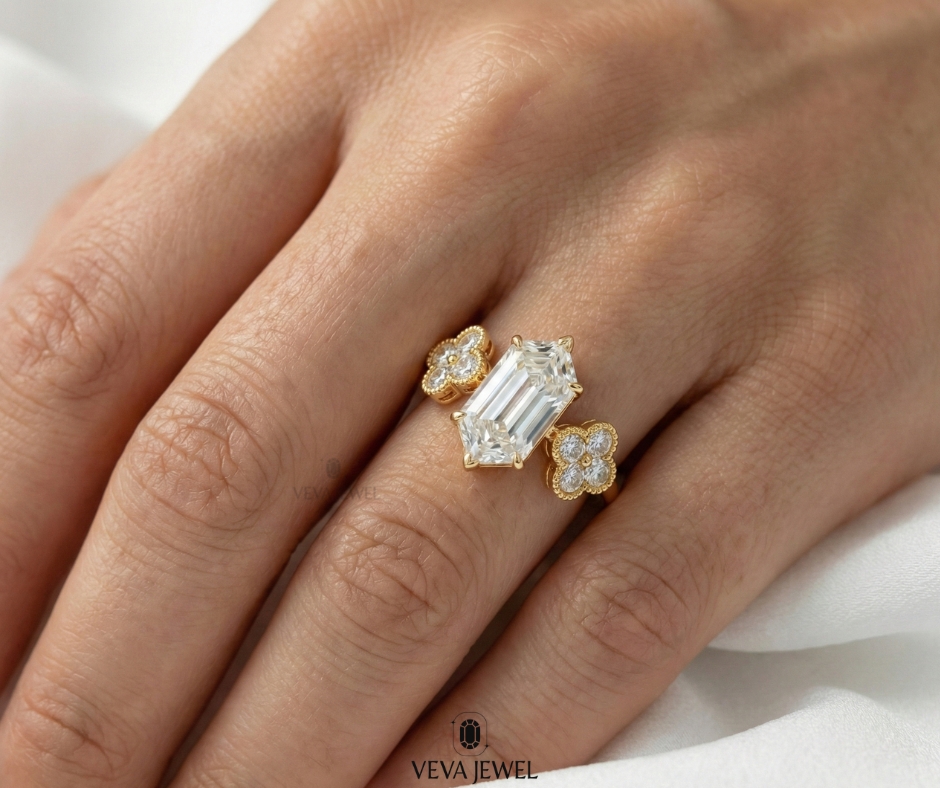 antique style hexagon cut bridal ring for women