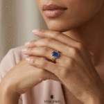 floral engraved gold band sapphire ring