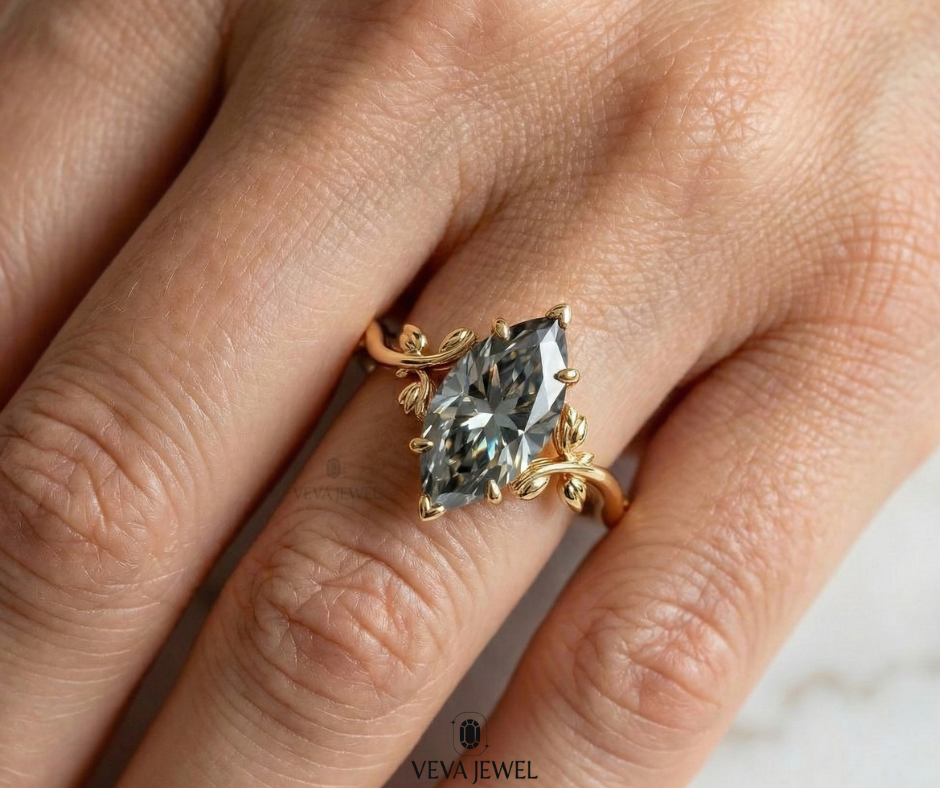 Nature inspired marquise moissanite gold ring