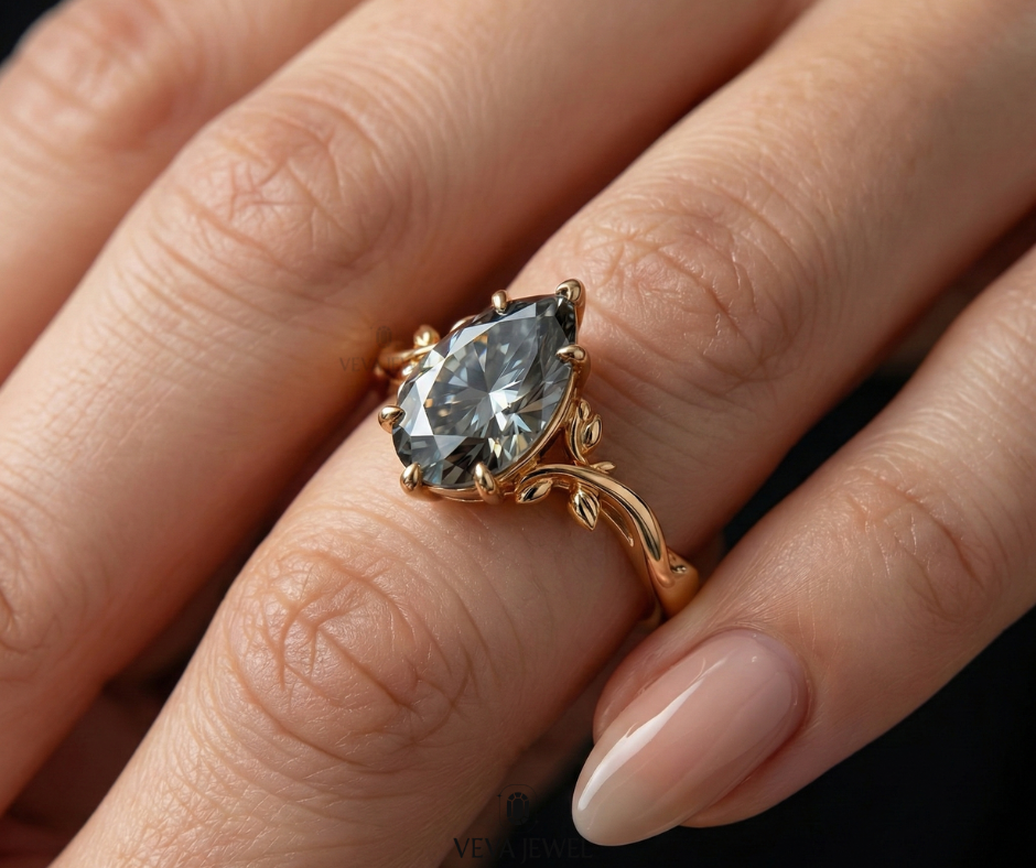 Vintage inspired grey moissanite bridal ring