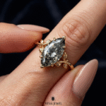Gold leaf design marquise cut engagement ring