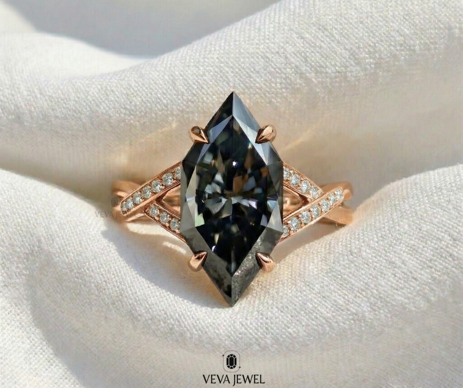 elegant women grey moissanite proposal ring