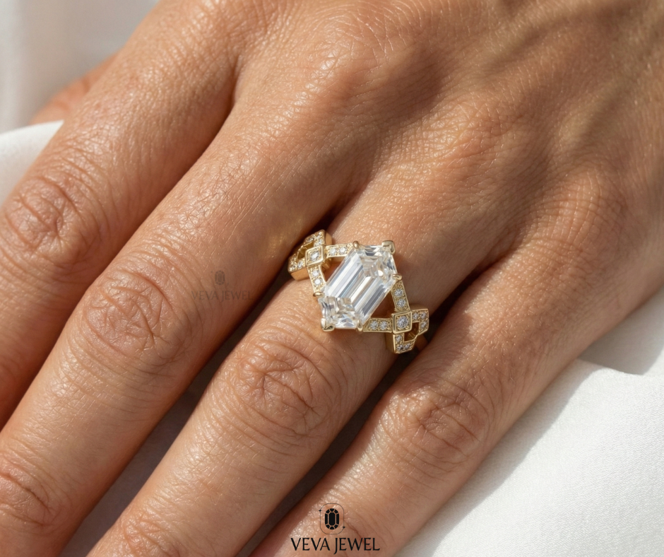2 ct hexagon cut diamond engagement ring vintage style