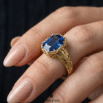 bezel prong set blue sapphire bridal ring