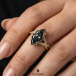 art deco gold ring with grey dutch marquise center stone