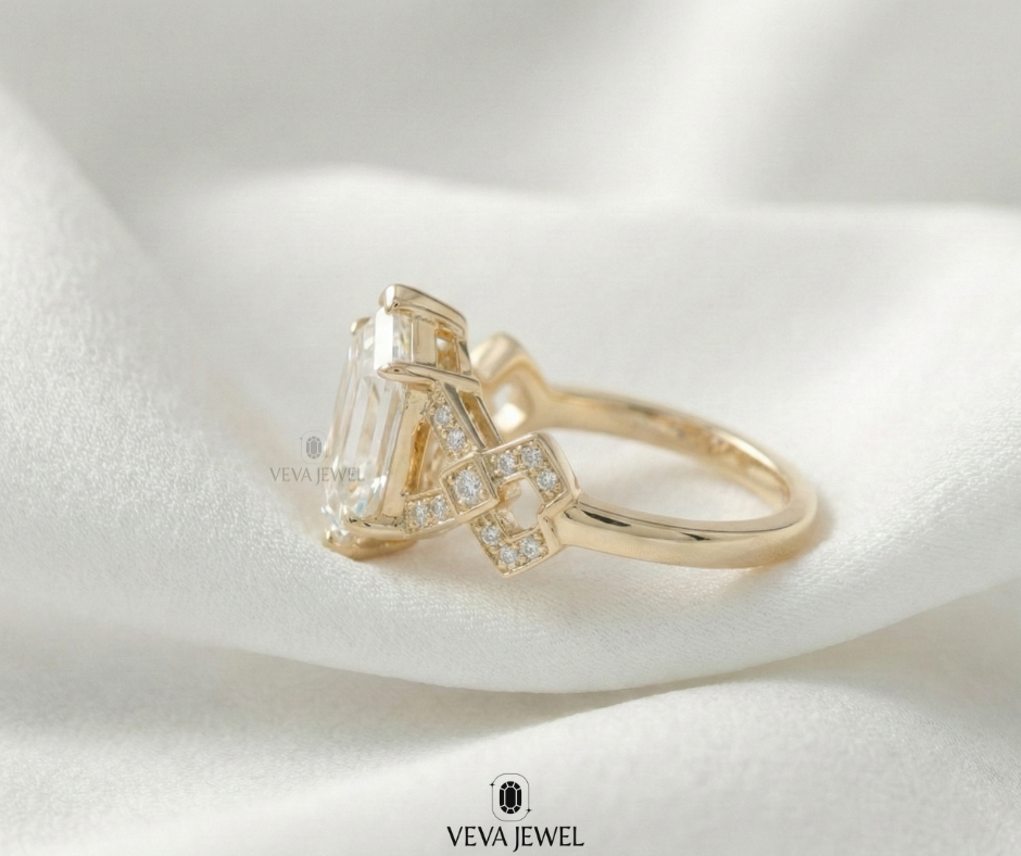 hexagon cut diamond engagement ring in gold