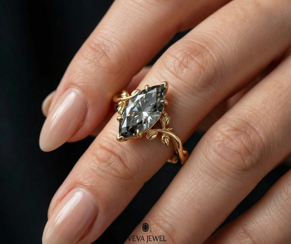 Unique grey moissanite bridal ring for women