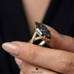 yellow gold dutch marquise grey moissanite bridal ring