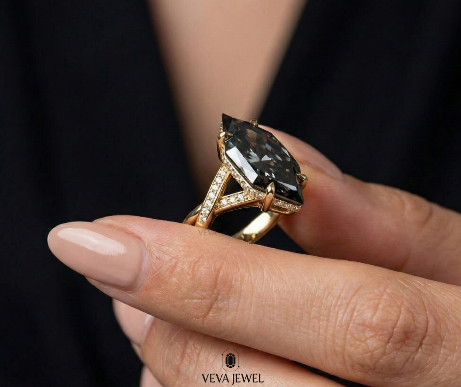 yellow gold dutch marquise grey moissanite bridal ring