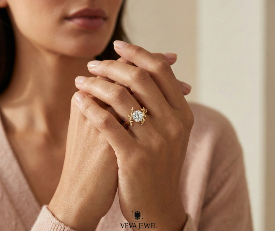 vintage style floral vine solitaire engagement ring