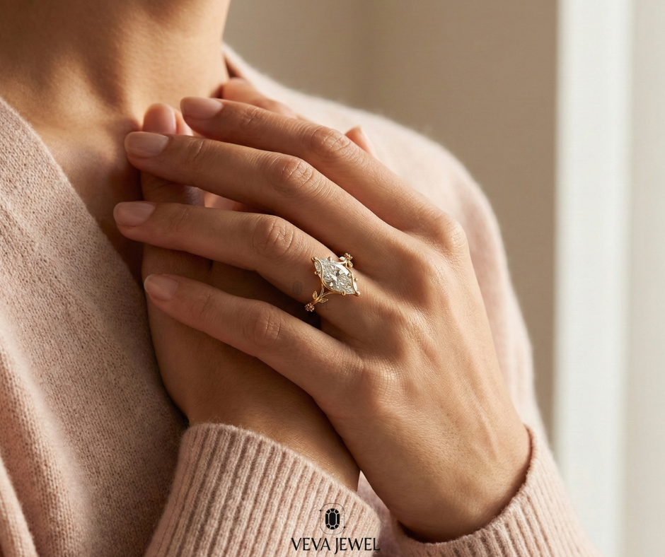 yellow gold marquise solitaire promise ring for her