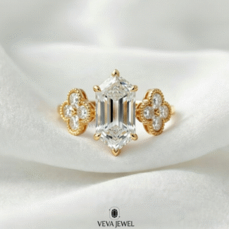 hexagon cut moissanite engagement ring