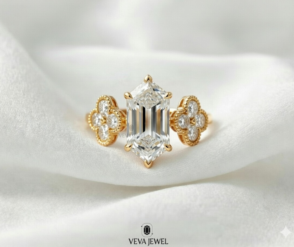 hexagon cut moissanite engagement ring