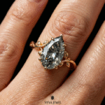 Gold leaf design moissanite engagement ring