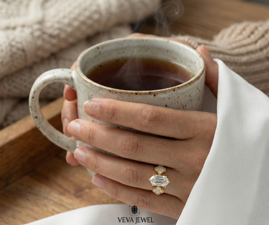 floral side stone moissanite engagement ring