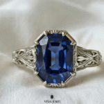 hexagon cut blue sapphire heirloom style ring