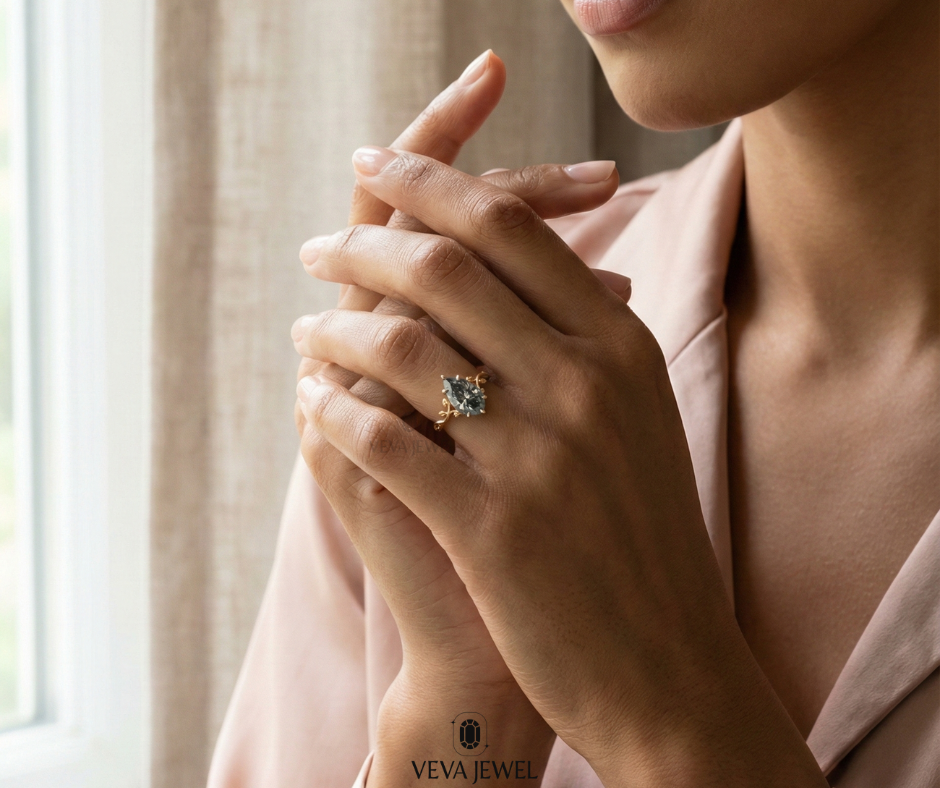 Vintage pear cut grey gemstone ring