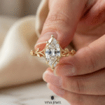 vintage leaf inspired marquise moissanite promise ring