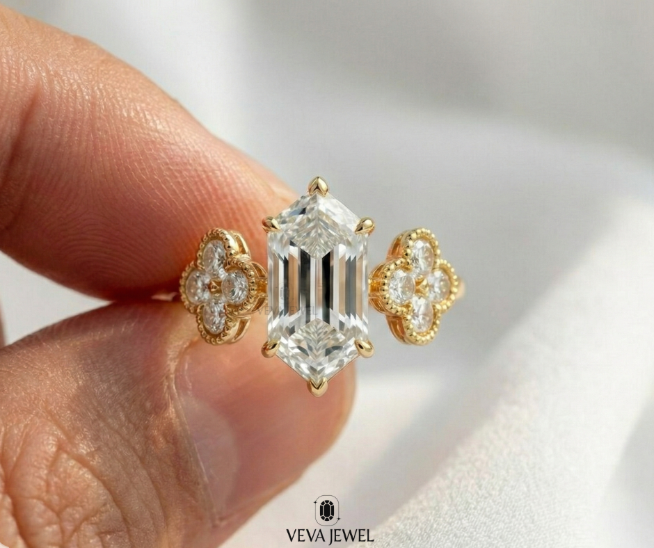 yellow gold solitaire ring with accents stones