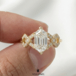 Hexagon diamond engagement ring in solid gold