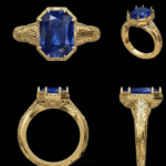 art deco hexagon cut sapphire gold Wedding Ring