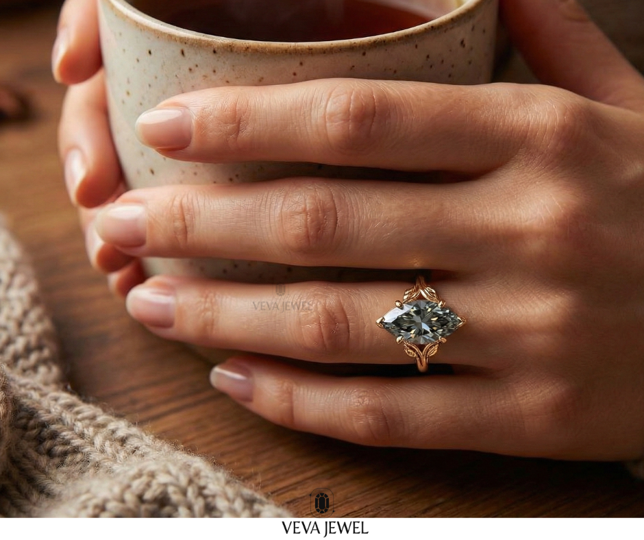 Classic marquise cut grey gemstone ring